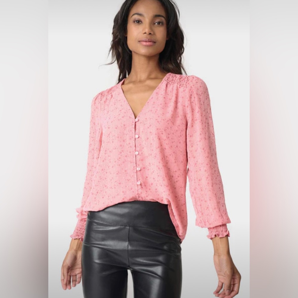 Pin Dot Smocked Detail V-Neck Blouse brand new with tags